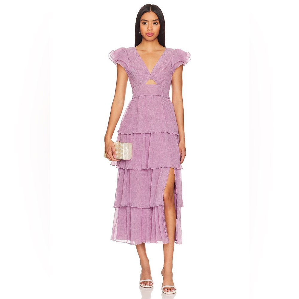 ASTR Emporia Purple Pleated Tiered Midi Dress Size Small NWT - Picture 2 of 10